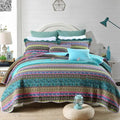 Green Teal Boho 3-Piece Reversible Bedspread Set