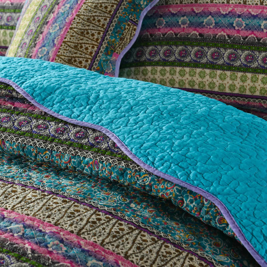 Green Teal Boho 3-Piece Reversible Bedspread Set