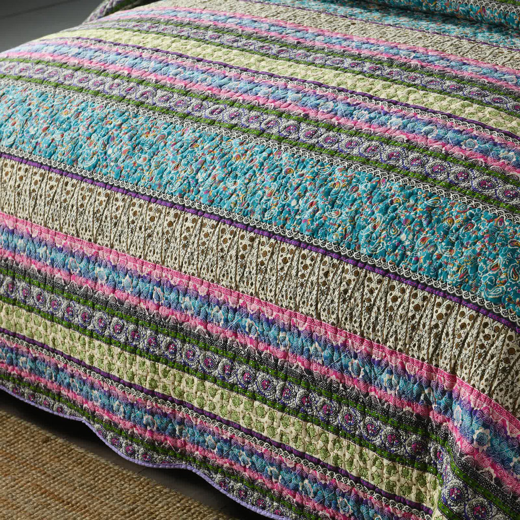 Green Teal Boho 3-Piece Reversible Bedspread Set