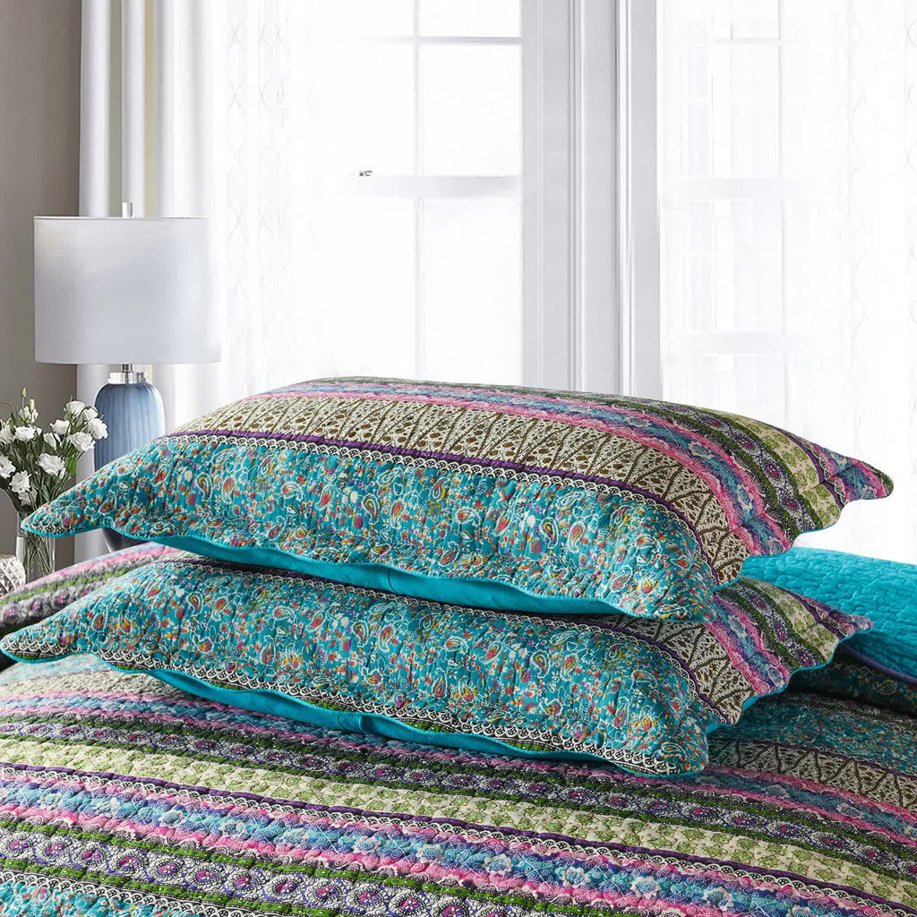 Green Teal Boho 3-Piece Reversible Bedspread Set