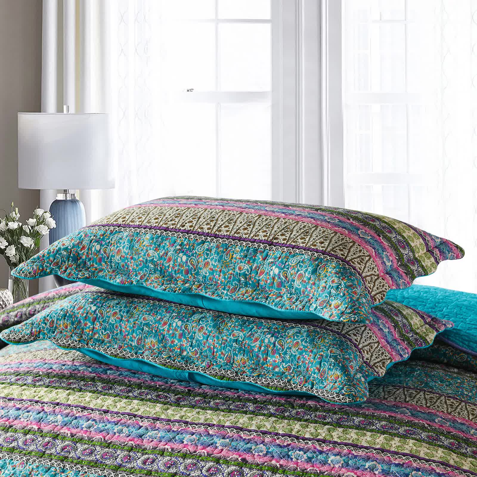 Green Teal Boho 3-Piece Reversible Bedspread Set