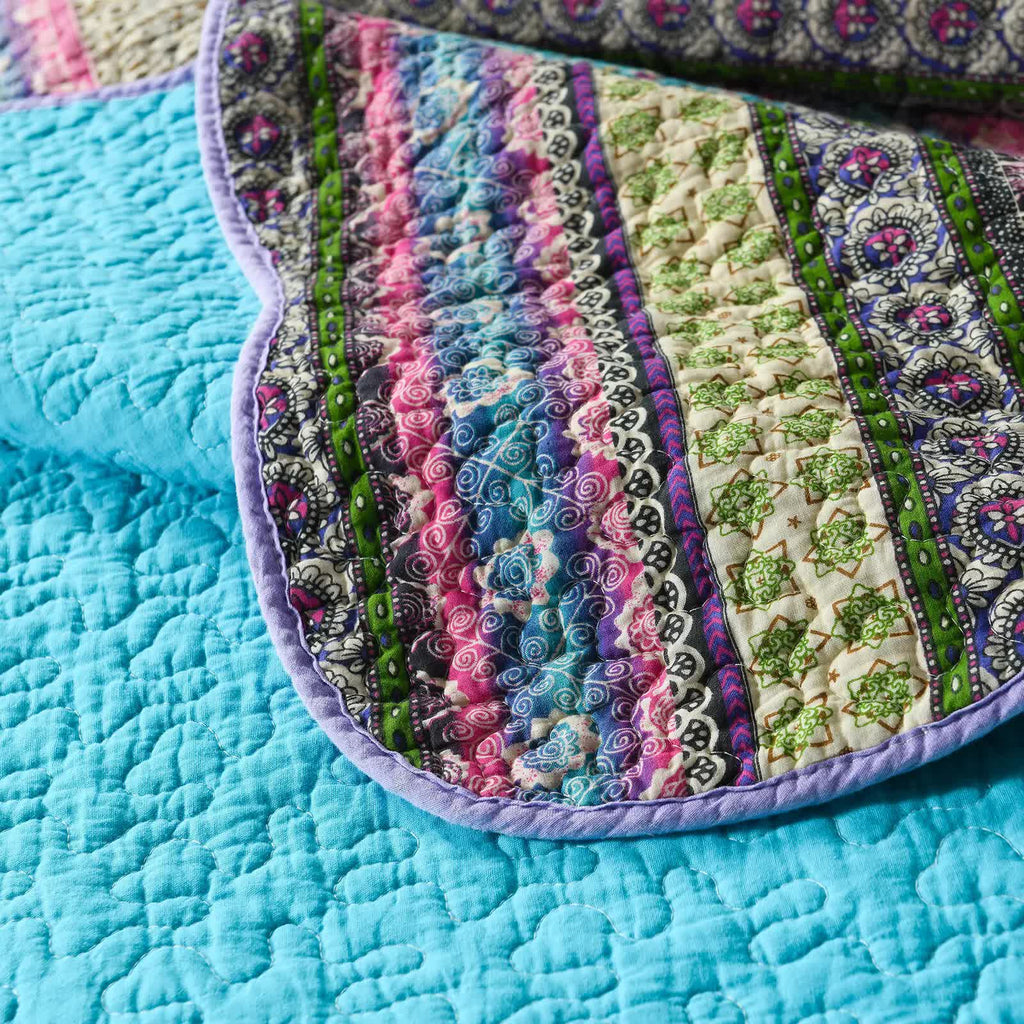 Green Teal Boho 3-Piece Reversible Bedspread Set