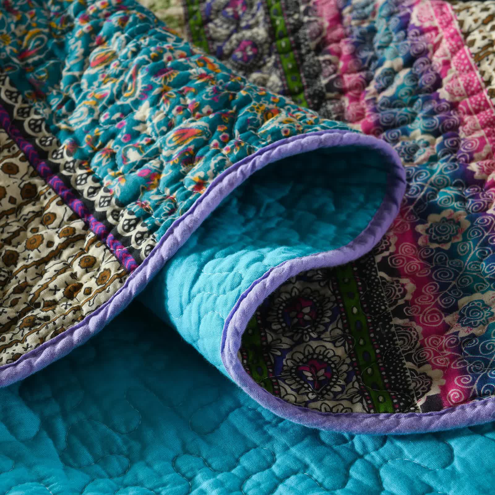 Green Teal Boho 3-Piece Reversible Bedspread Set