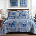 Boho Blue Quilted Bedspread Set – King