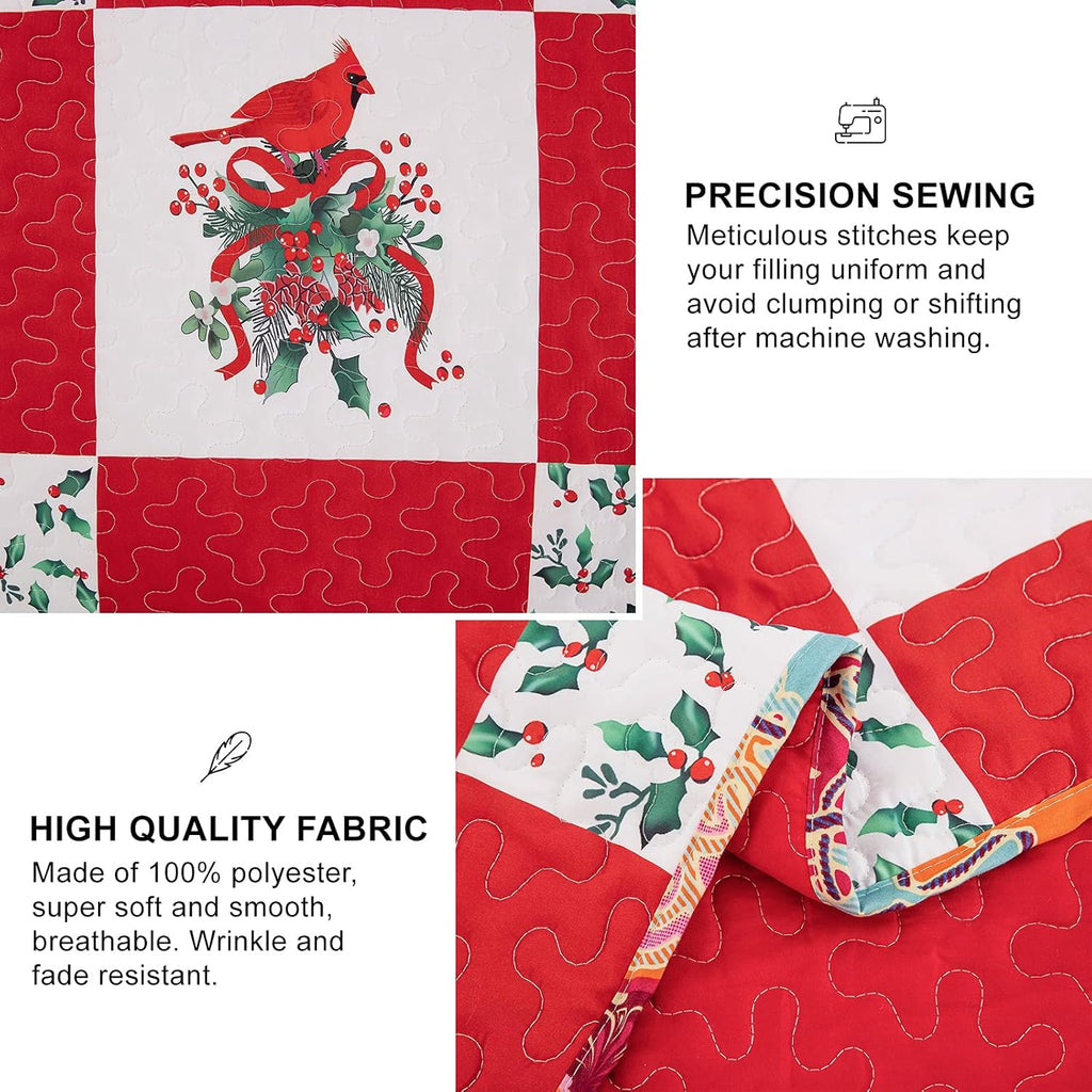 Christmas Quilted Coverlet Set – Red, Green and White, Queen