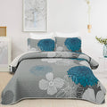 Grey Azure Bloom 3-Piece Reversible Bedspread Set