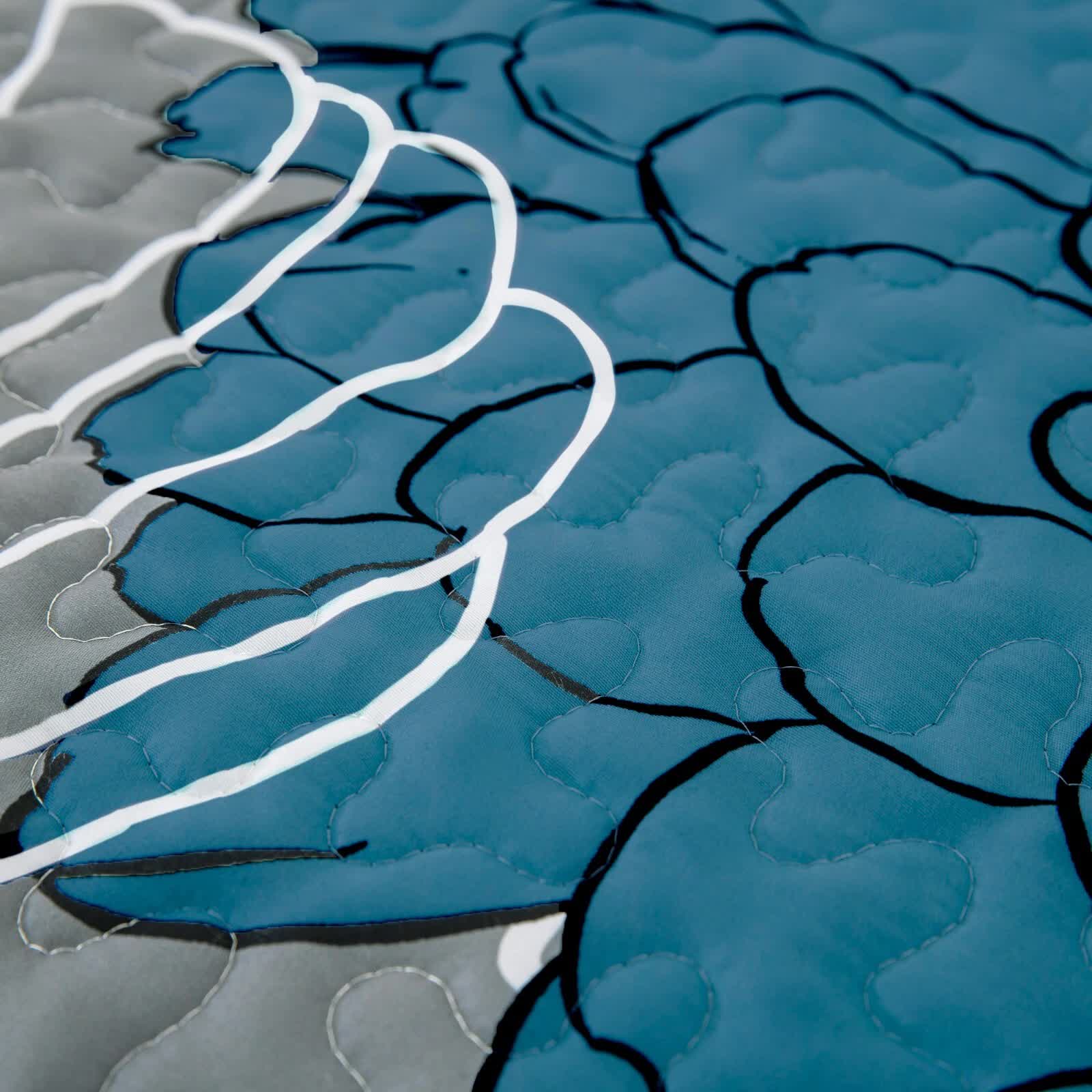 Grey Azure Bloom 3-Piece Reversible Bedspread Set