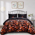 Black and Red Leaves Quilted Coverlet Set