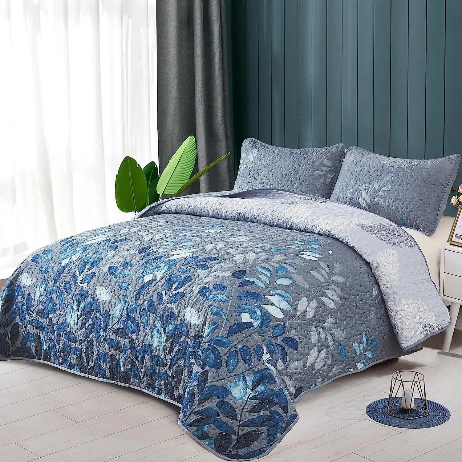 Blue Garden Quilted Floral Coverlet Set – Blue