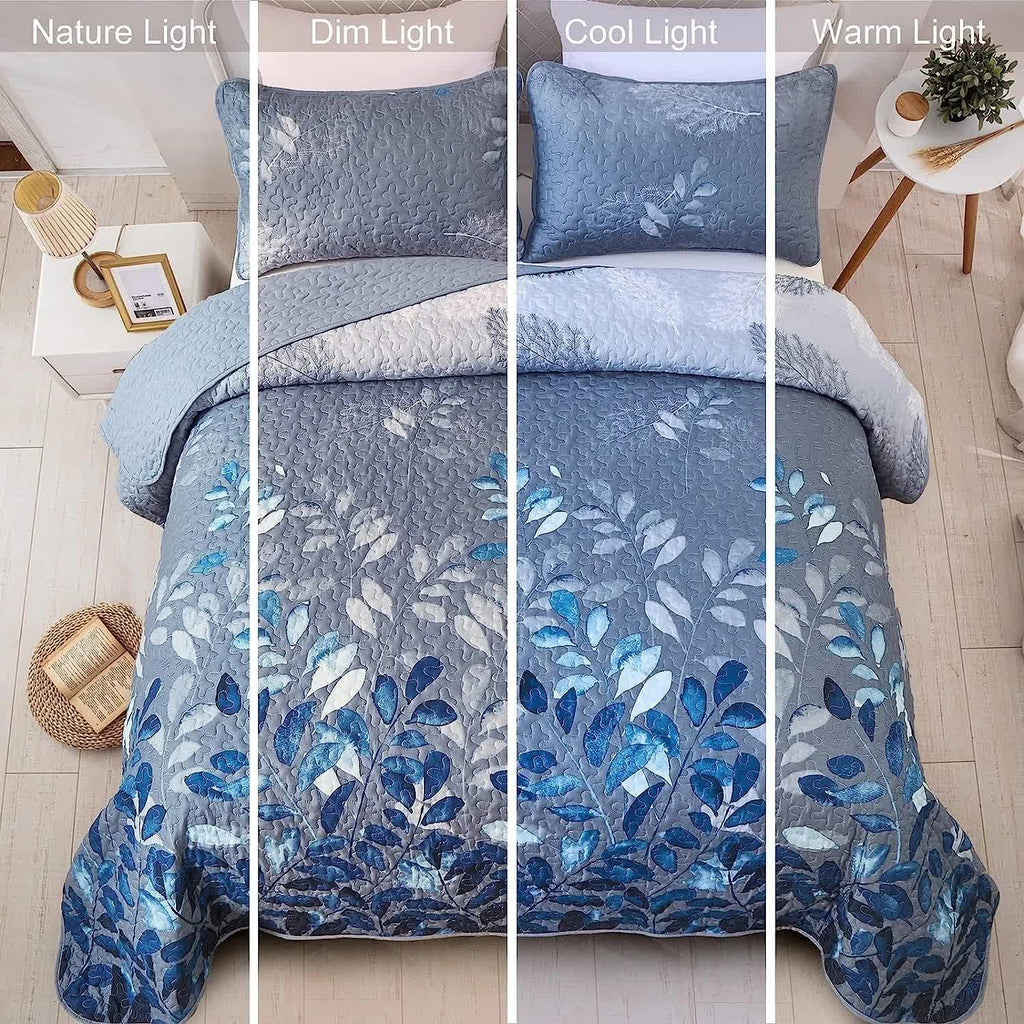 Blue Garden Quilted Floral Coverlet Set – Blue