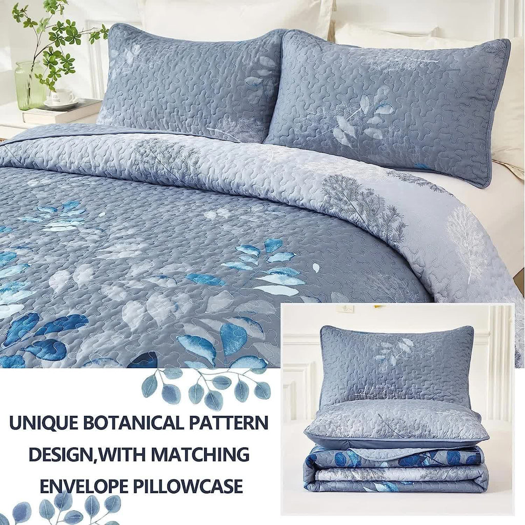 Blue Garden Quilted Floral Coverlet Set – Blue