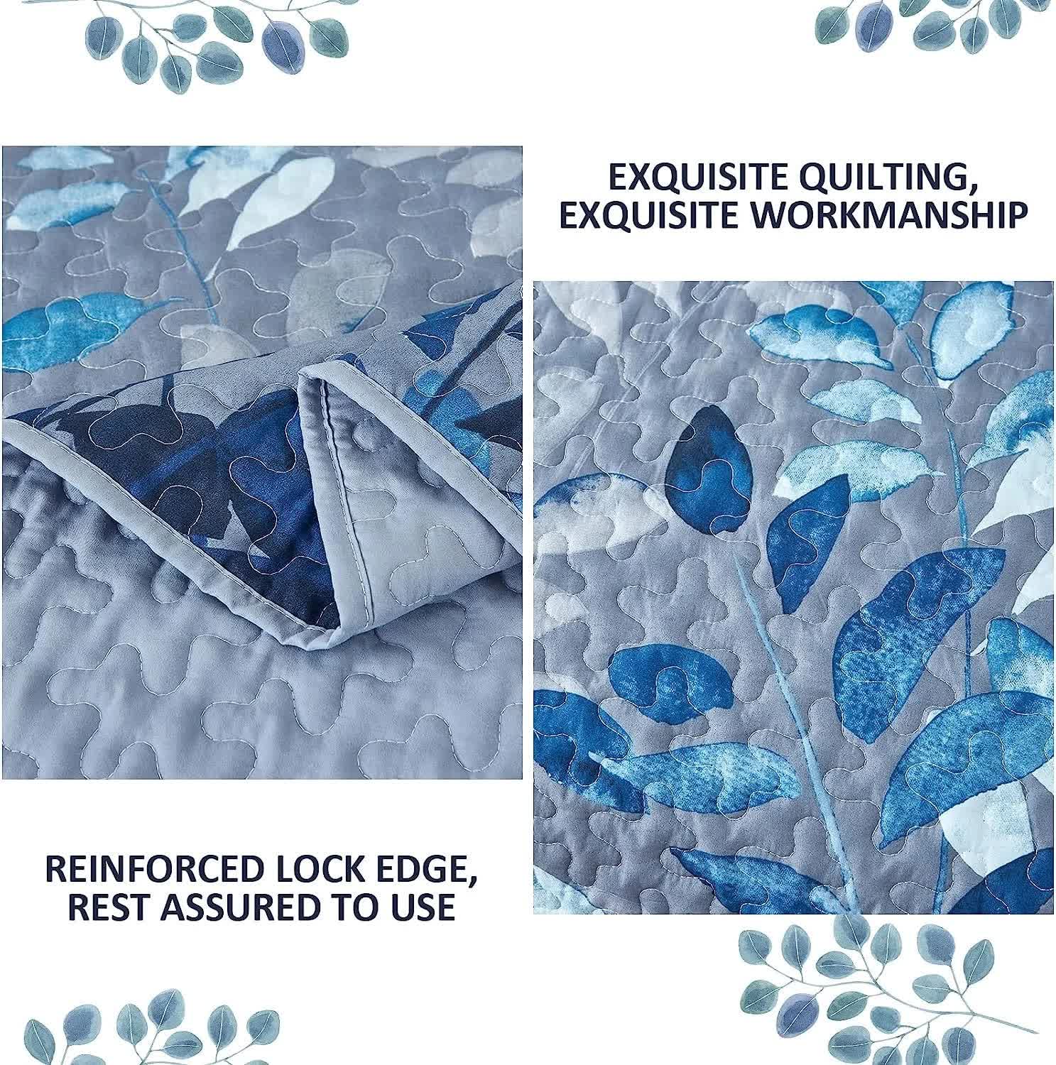 Blue Garden Quilted Floral Coverlet Set – Blue