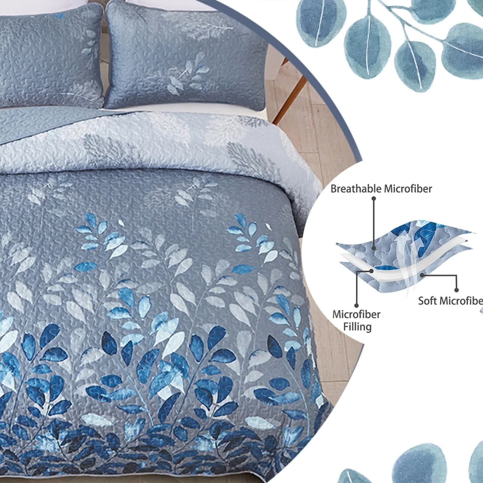 Blue Garden Quilted Floral Coverlet Set – Blue