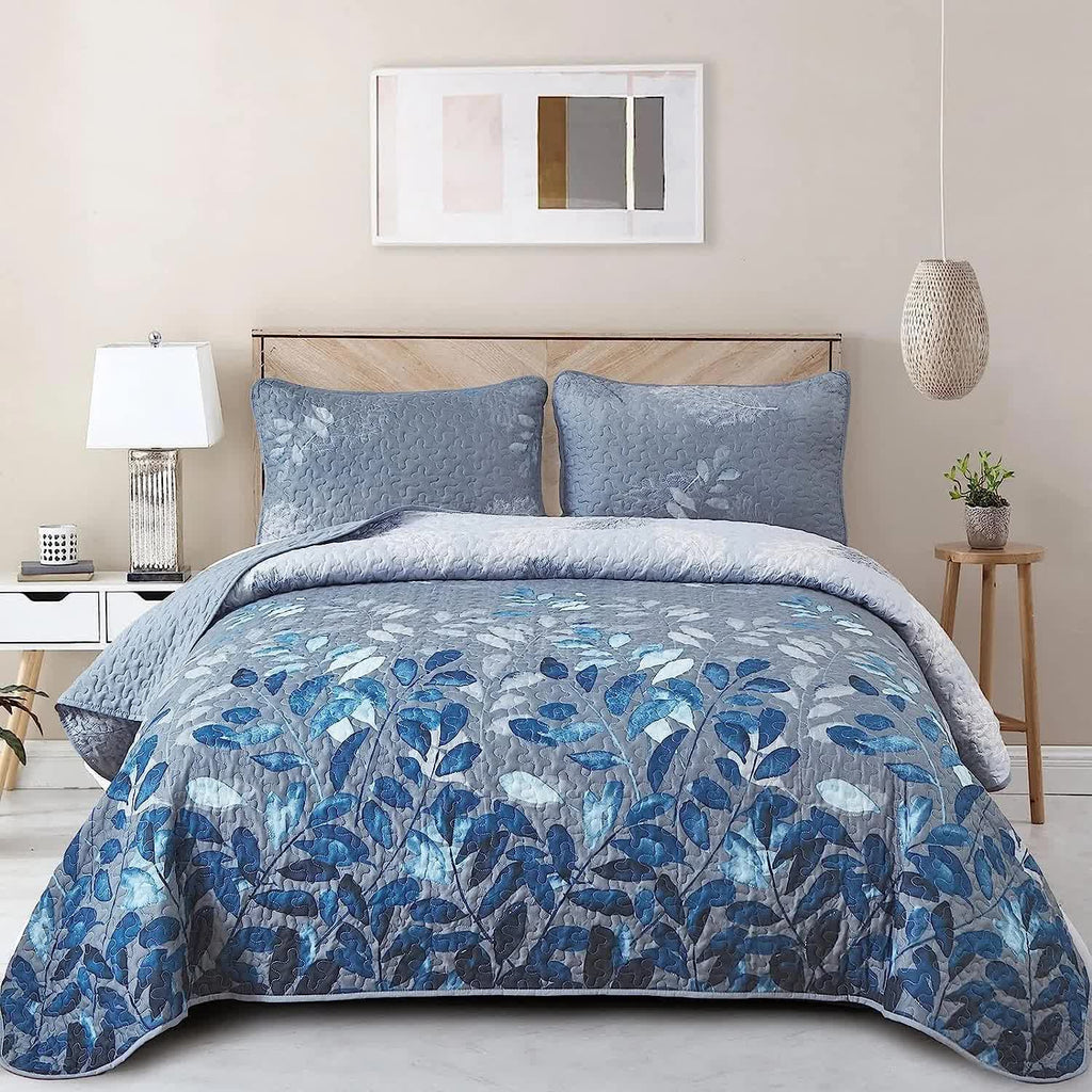 Blue Garden Quilted Floral Coverlet Set – Blue