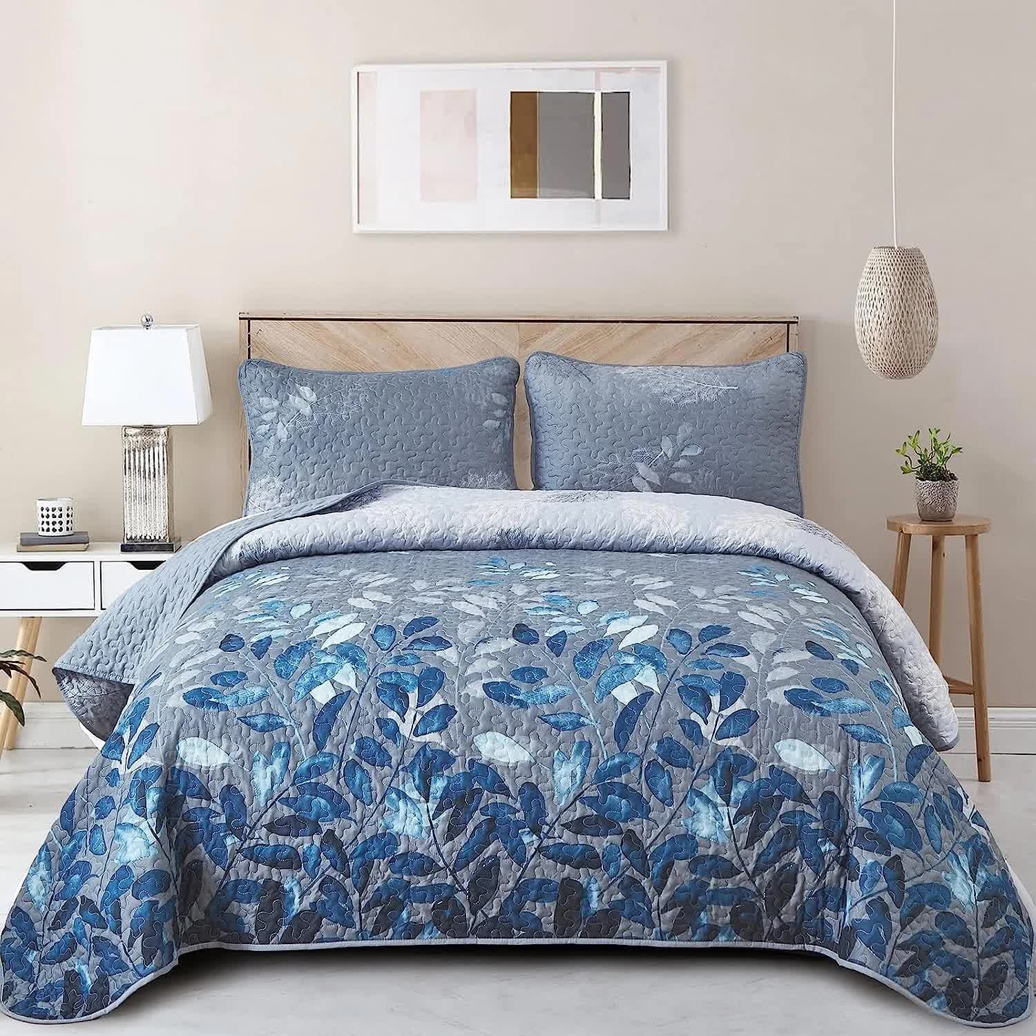 Blue Garden Quilted Floral Coverlet Set – Blue