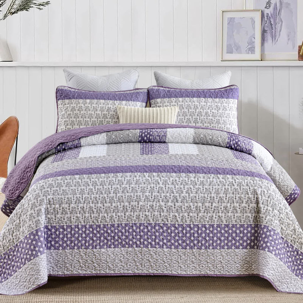 Bohemian Purple and White Quilted Coverlet Set