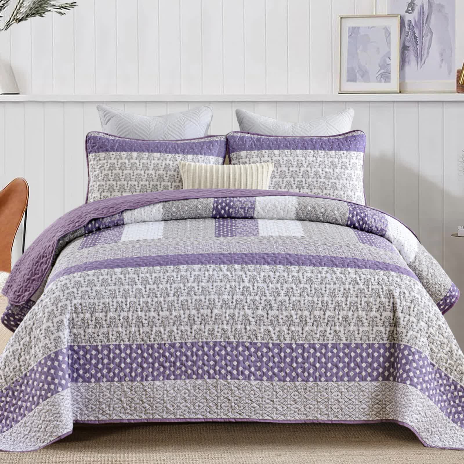 Bohemian Purple and White Quilted Coverlet Set