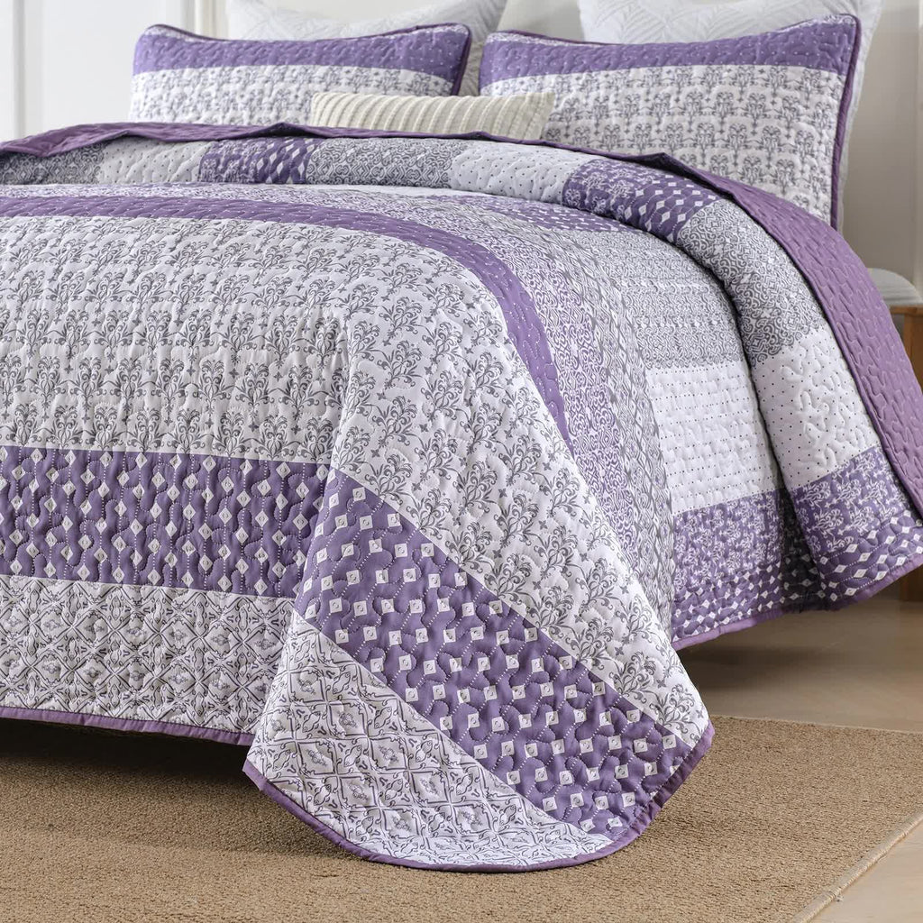 Bohemian Purple and White Quilted Coverlet Set