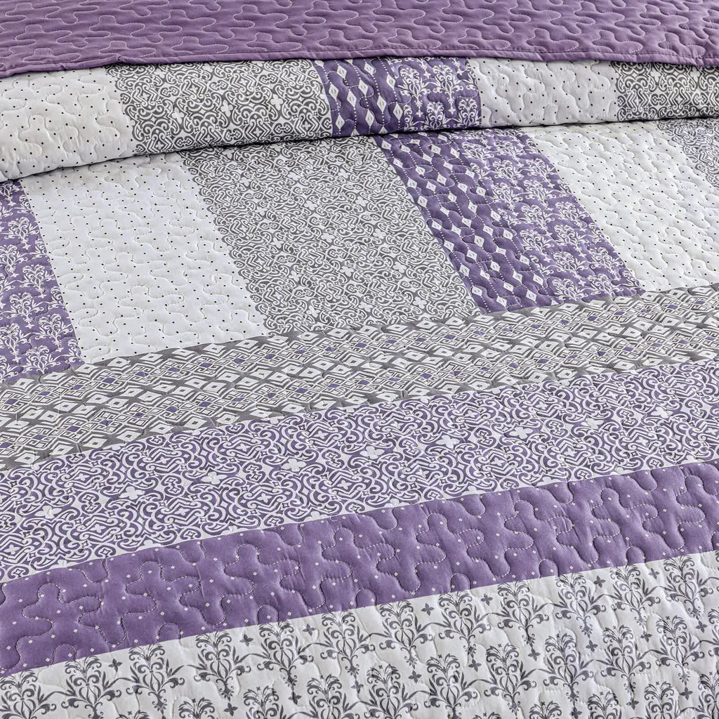 Bohemian Purple and White Quilted Coverlet Set