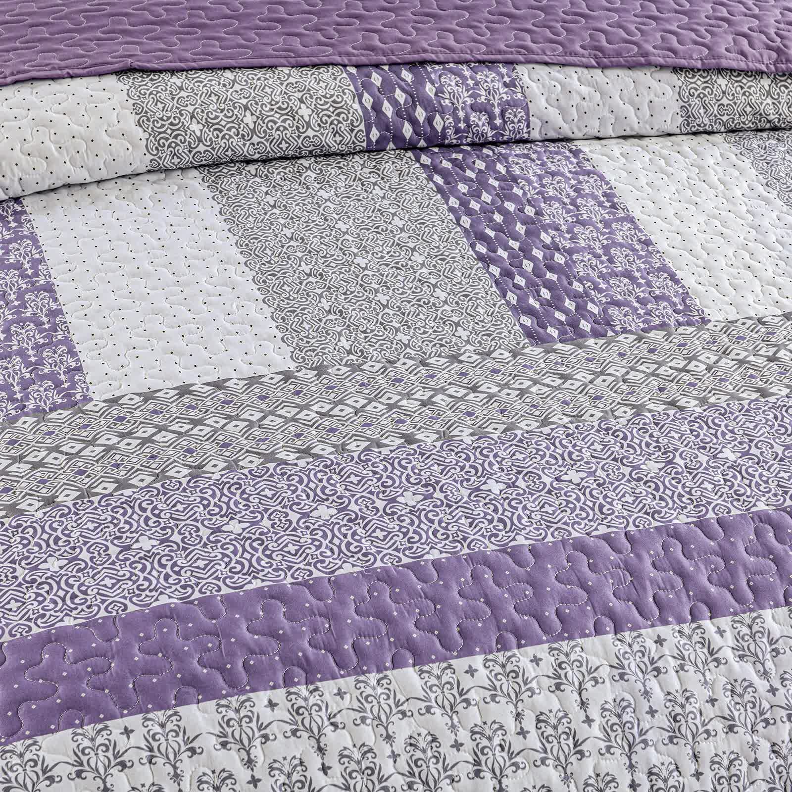 Bohemian Purple and White Quilted Coverlet Set