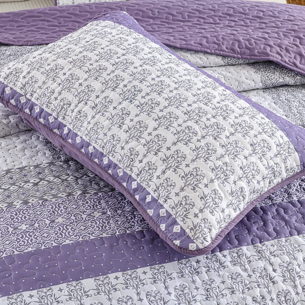 Bohemian Purple and White Quilted Coverlet Set