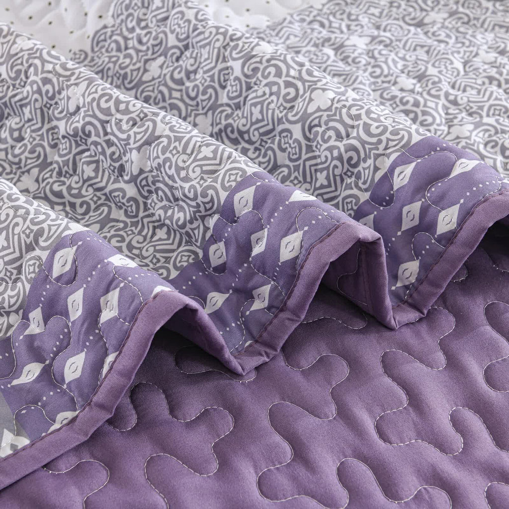 Bohemian Purple and White Quilted Coverlet Set