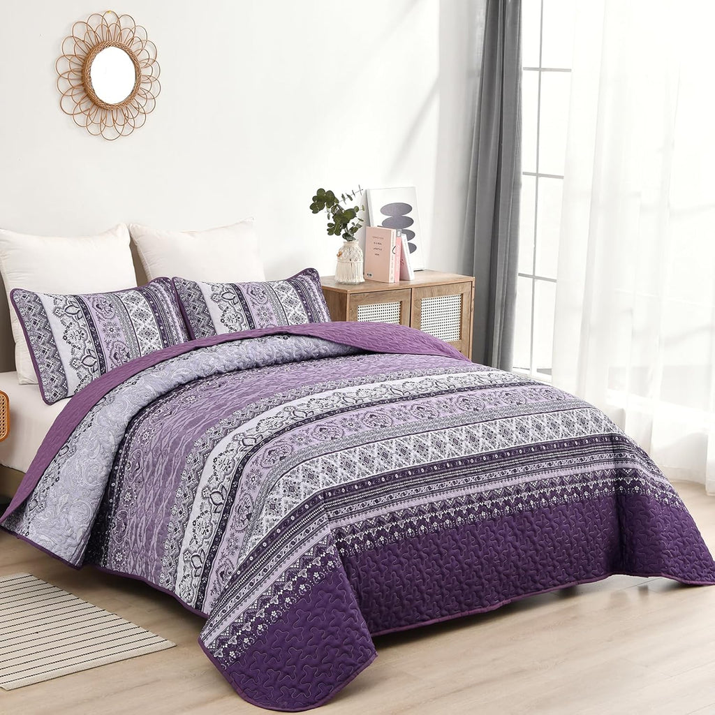 Peony Floral Quilted Coverlet Set – Purple, Queen