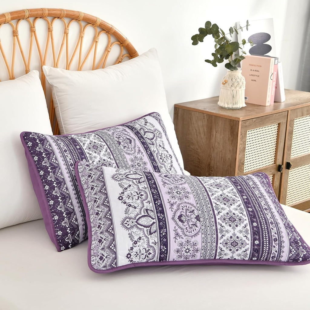 Peony Floral Quilted Coverlet Set – Purple, Queen