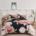 Blossom Trio Quilted Coverlet Set – Black, Red and Pink
