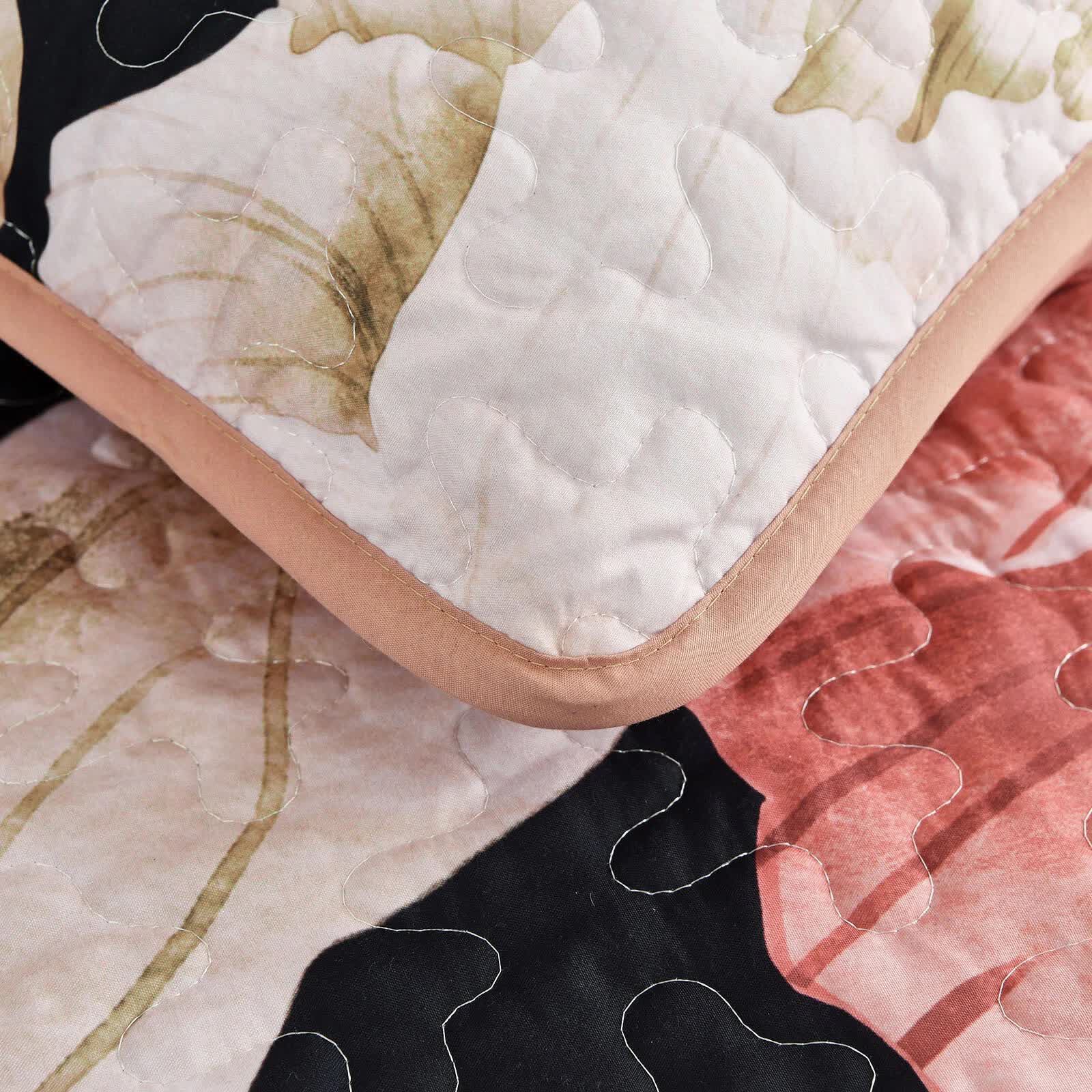 Blossom Trio Quilted Coverlet Set – Black, Red and Pink