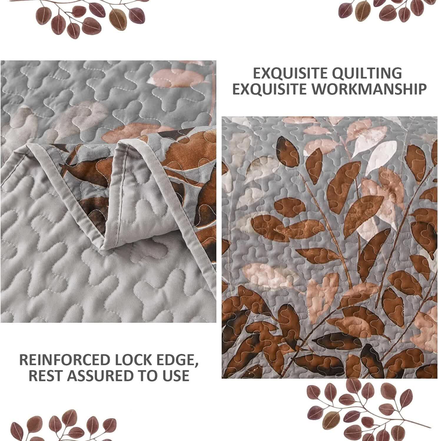 Brown Verdant Floral Quilted Coverlet Set