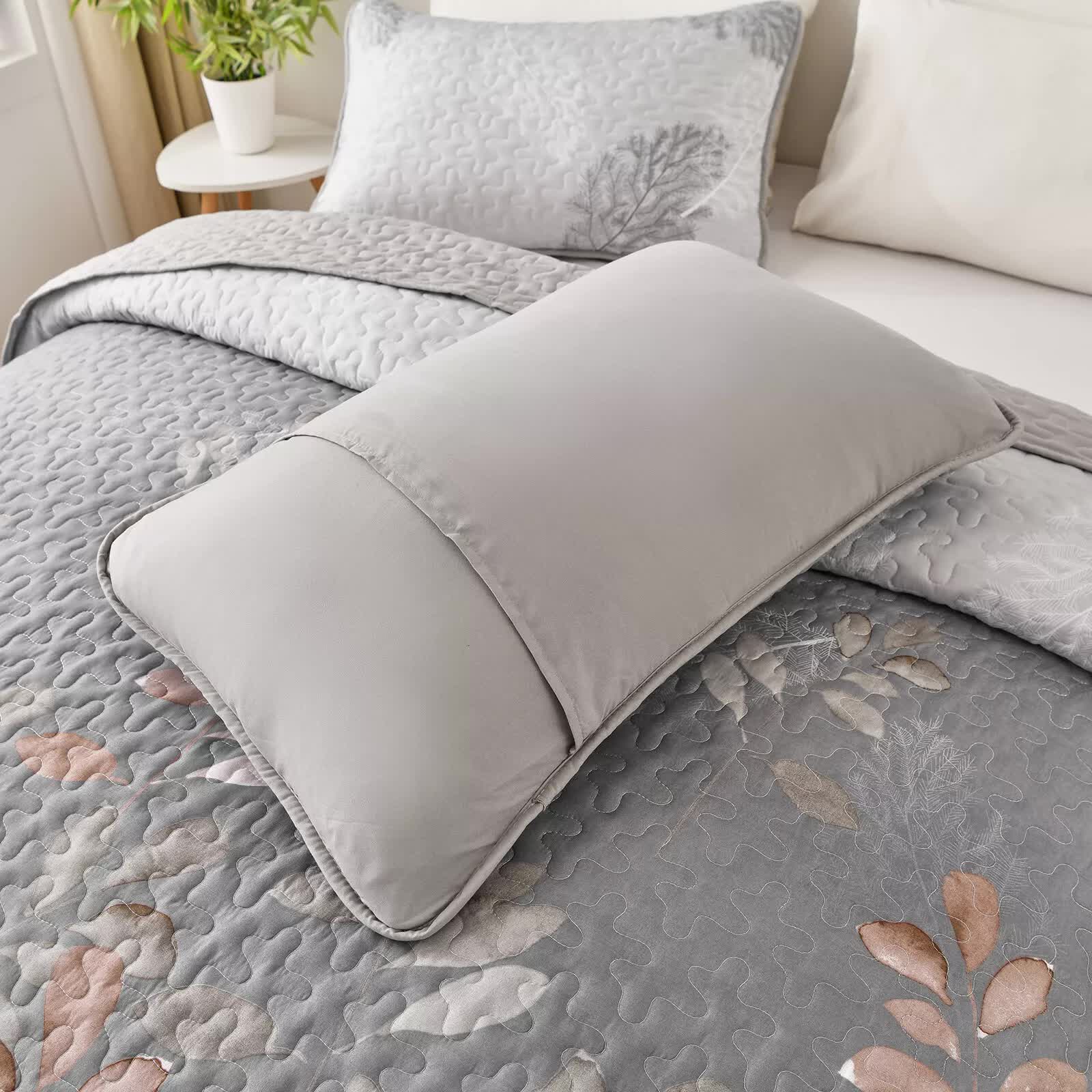 Brown Verdant Floral Quilted Coverlet Set