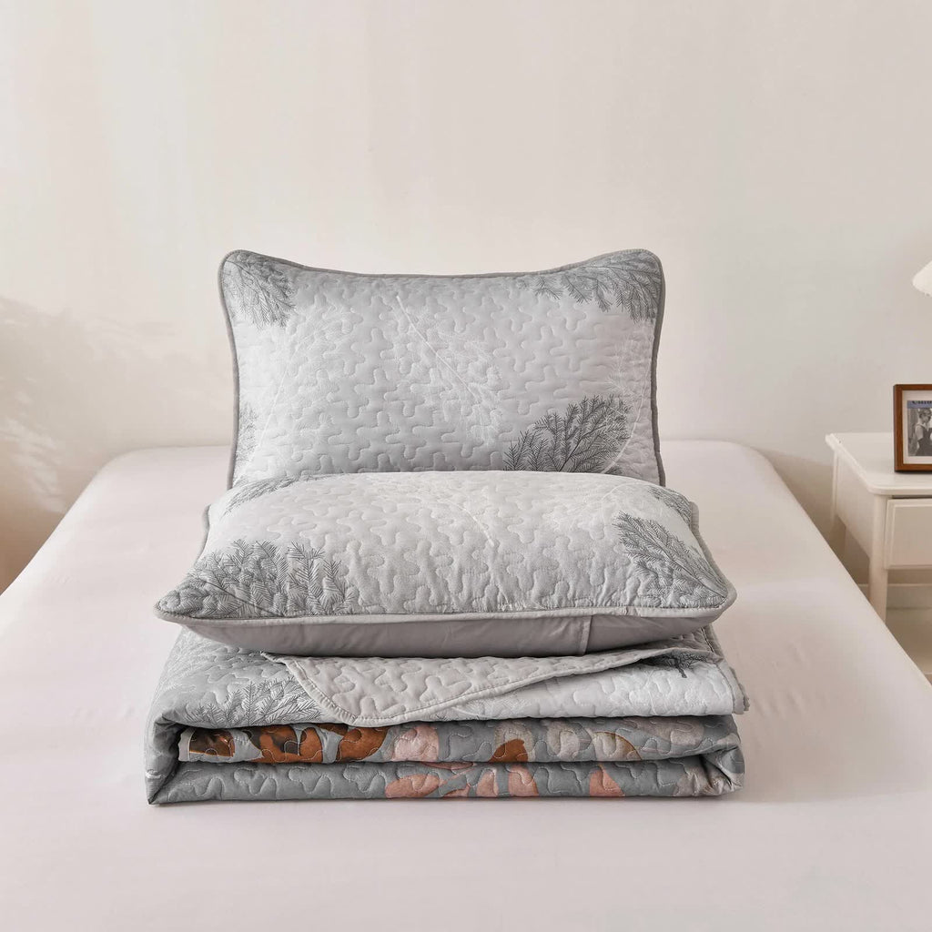 Brown Verdant Floral Quilted Coverlet Set