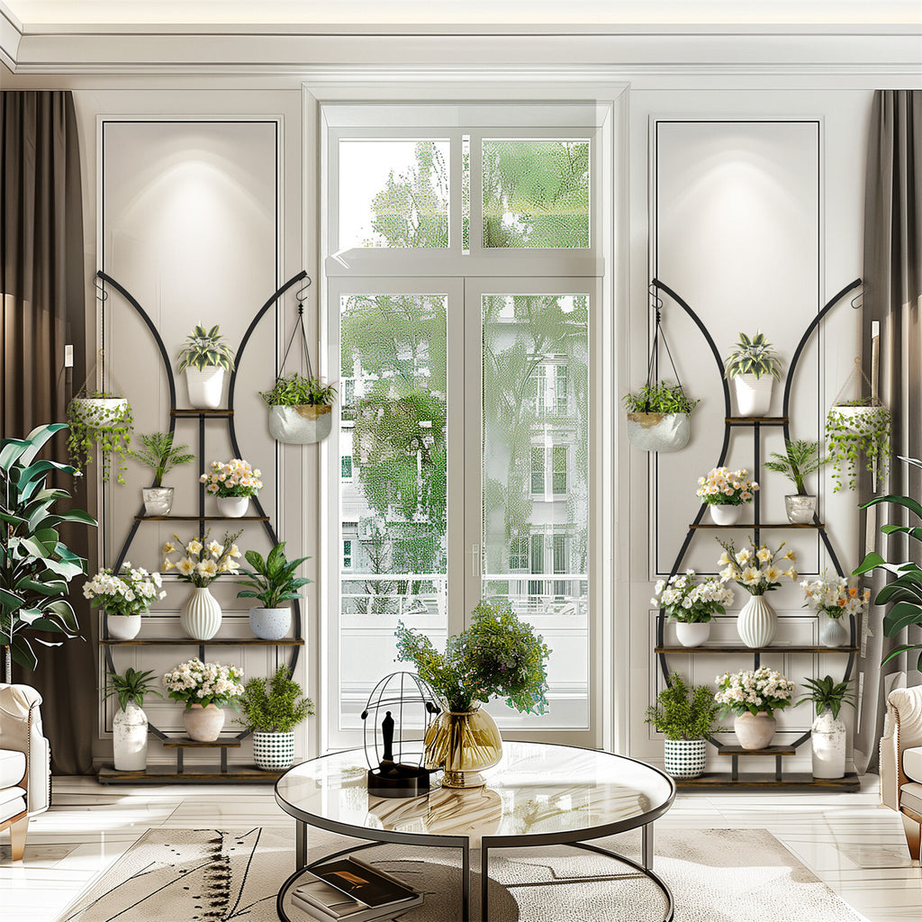 180Cm Tall Plant Stand Indoor Vase-Shape Metal Plant Shelf With Hanging Hooks