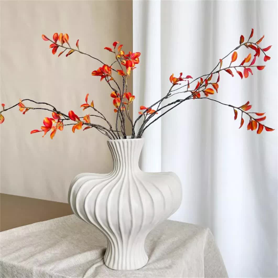 P&P White Nordic Resin Flower Vase with Boho Wabi-Sabi Textured Artistic Design