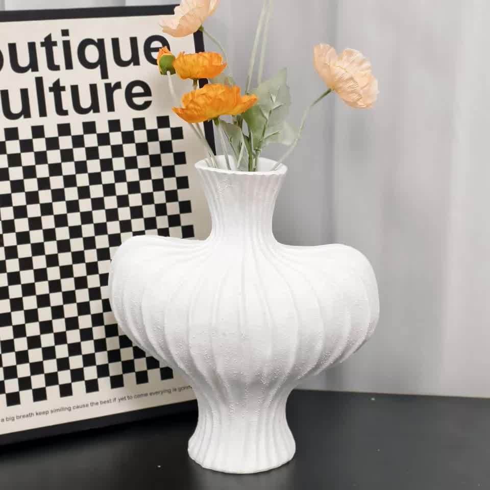 P&P White Nordic Resin Flower Vase with Boho Wabi-Sabi Textured Artistic Design