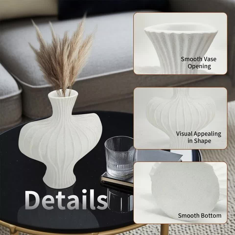 P&P White Nordic Resin Flower Vase with Boho Wabi-Sabi Textured Artistic Design