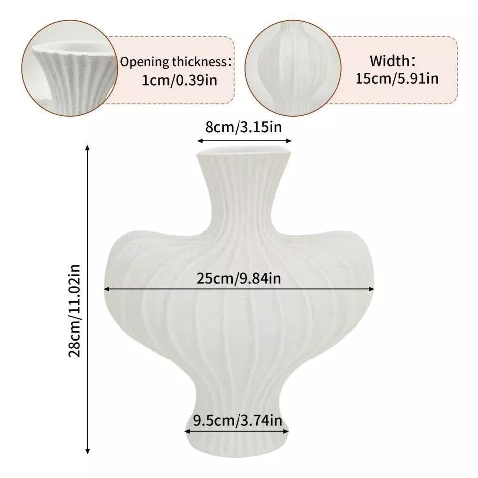 P&P White Nordic Resin Flower Vase with Boho Wabi-Sabi Textured Artistic Design