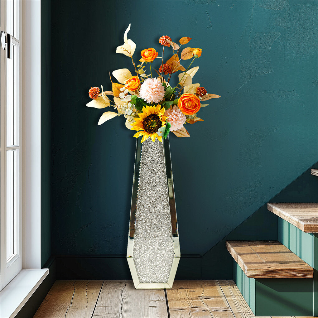 Silver Mirrored Floor Vase Luxury Diamond Flower Vase Living Room Home Office