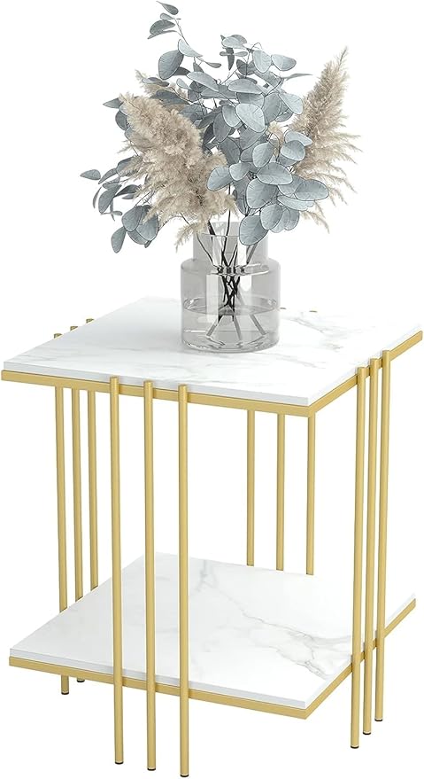 Two-Tier Sintered Stone Bedside & End Table – White