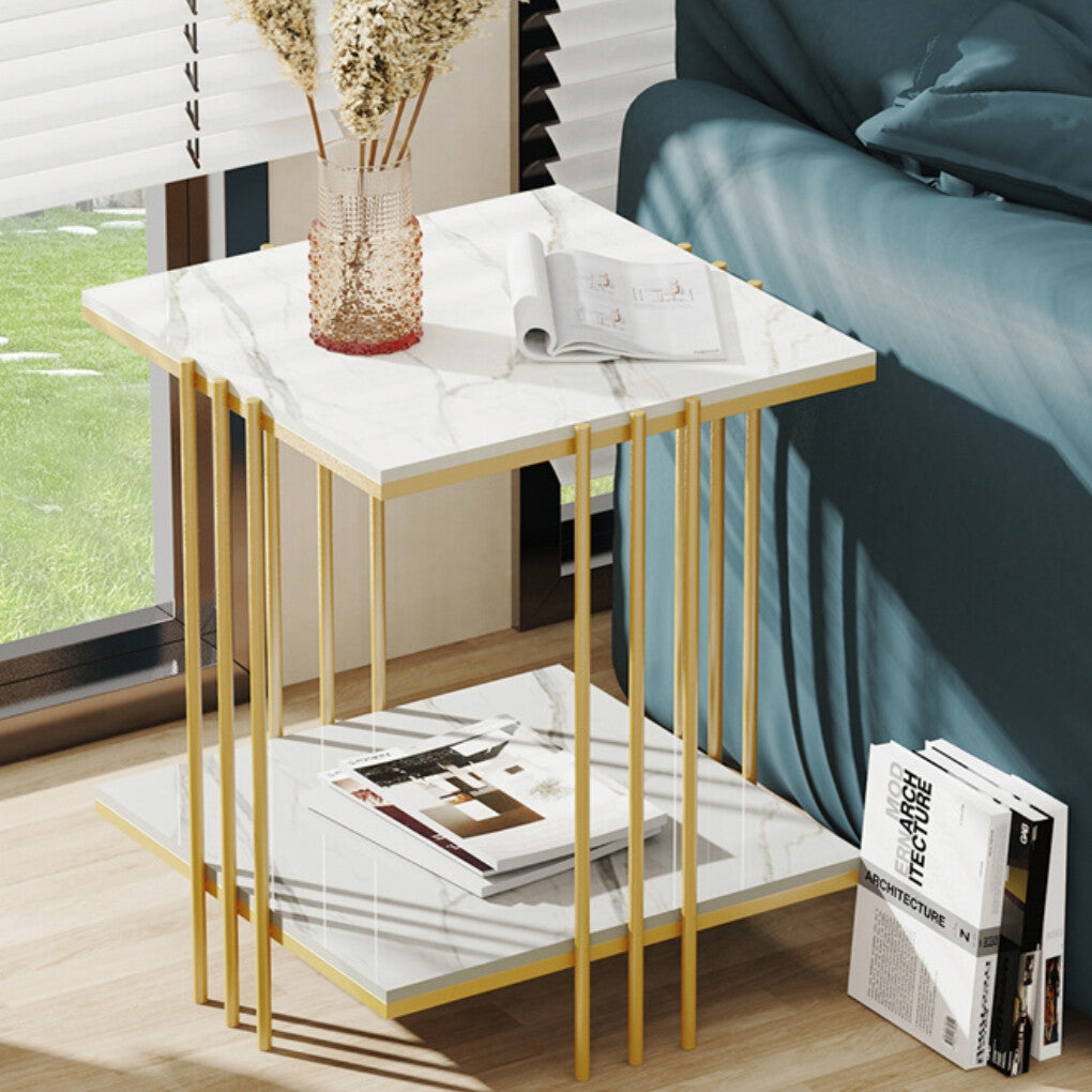 Two-Tier Sintered Stone Bedside & End Table – White