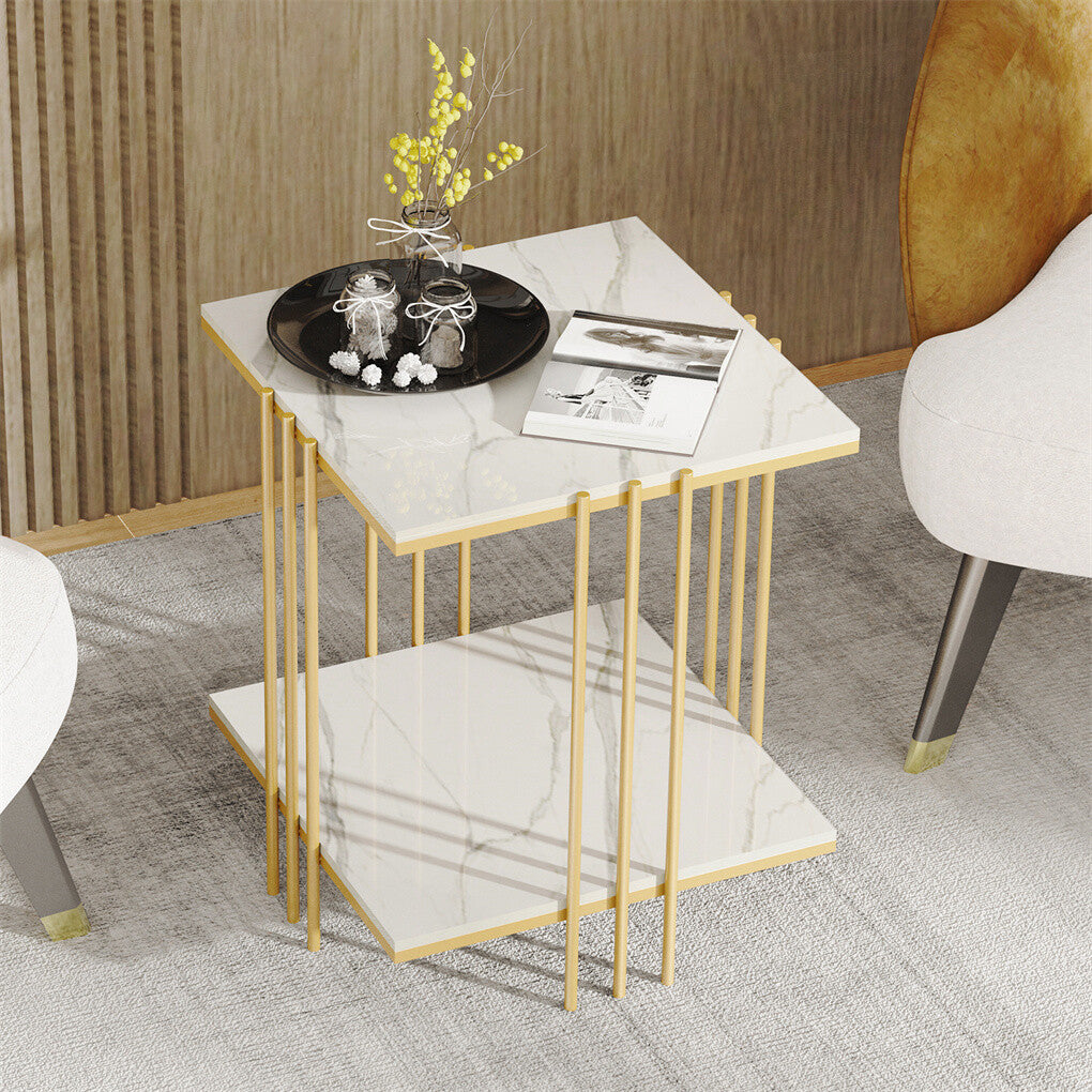 Two-Tier Sintered Stone Bedside & End Table – White