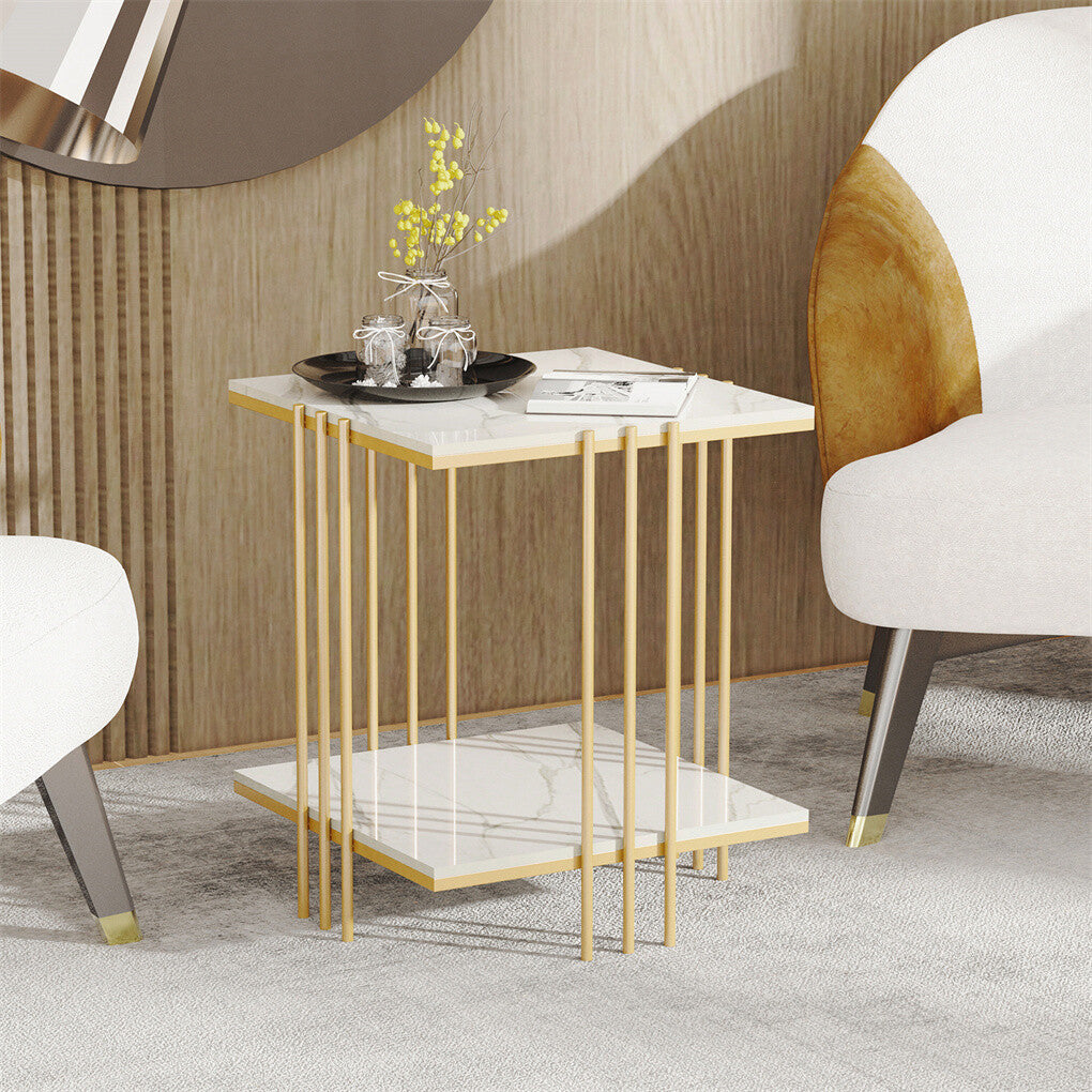 Two-Tier Sintered Stone Bedside & End Table – White