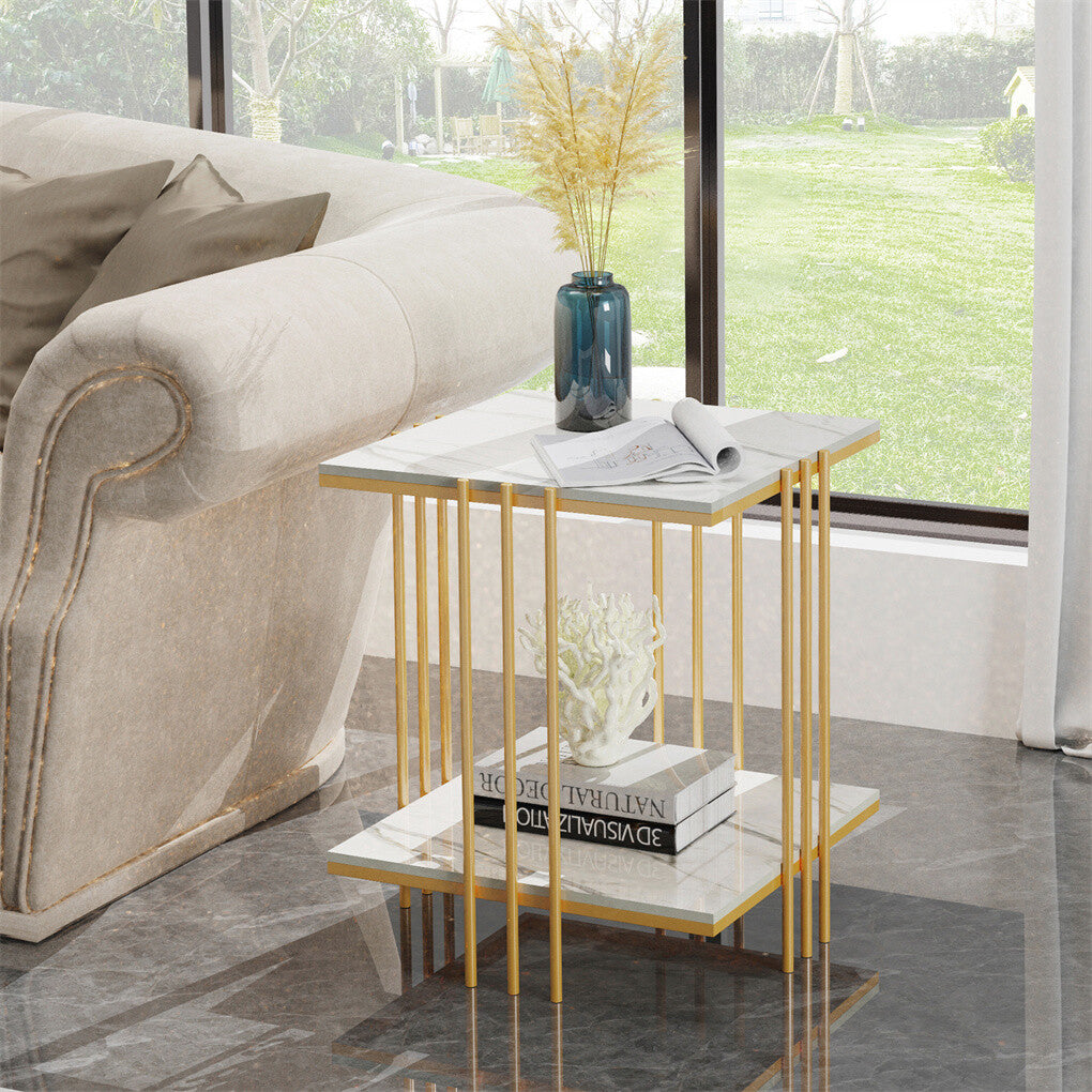 Two-Tier Sintered Stone Bedside & End Table – White