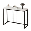 80cm White & Grey Sintered Stone Console Table Storage Table Behind Sofa W/ Black Metal Frame