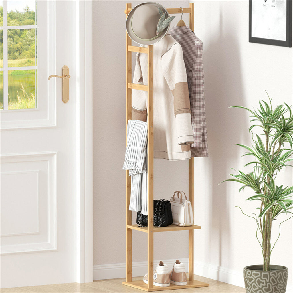 Versatile Strong Bamboo Clothes Hanger Rod Stand Scarf Hat Holder Storage Shelf