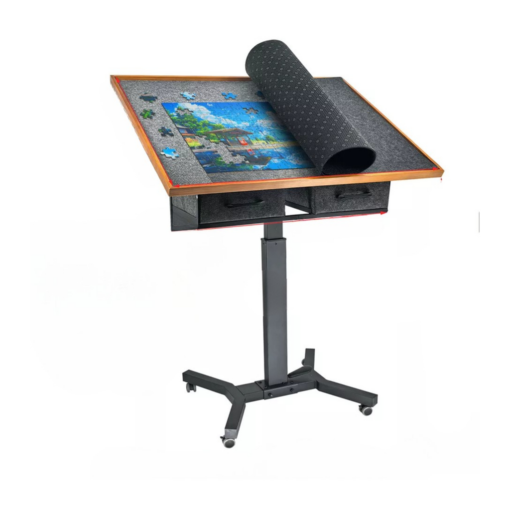 Wooden Jigsaw Puzzle Table with Tilt, Drawers and Rolling Wheels