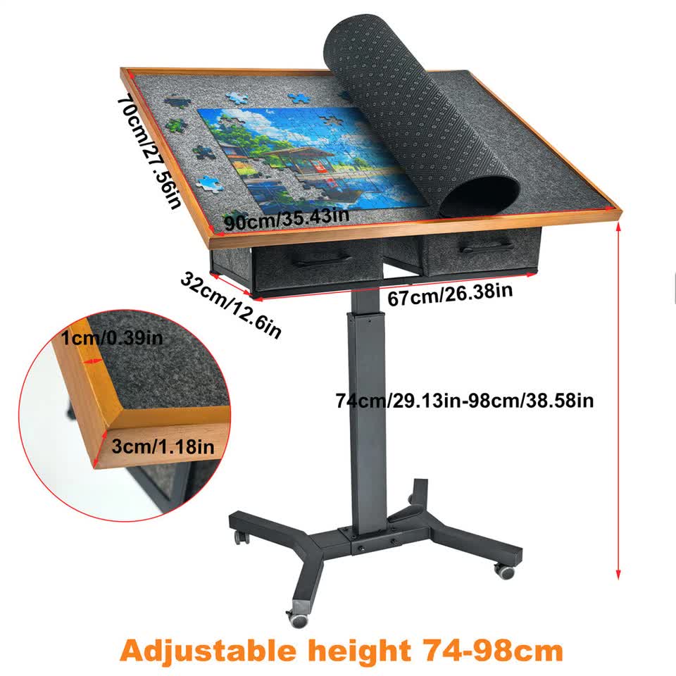 Wooden Jigsaw Puzzle Table with Tilt, Drawers and Rolling Wheels