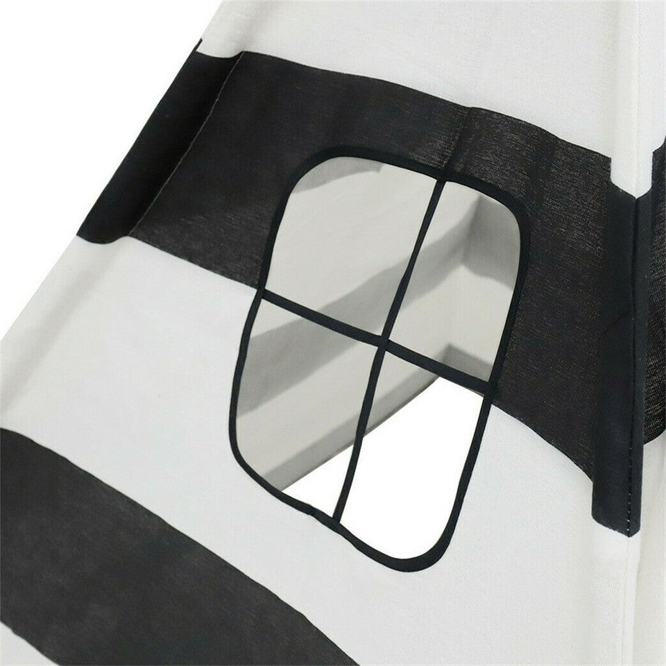 Kids Teepee Tent Black and White Stripe Children Play House for Indoor & Garden