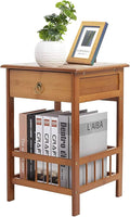 Bamboo Bedside Side Table with Drawer – Light Brown